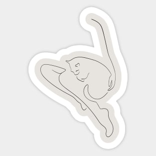 Girl with a sleeping cat (black and beige) Sticker